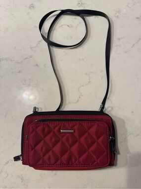 mundi Quilted Deep Red Crossbody Bag with Black Strap